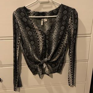 H&M snake print button up tie shirt